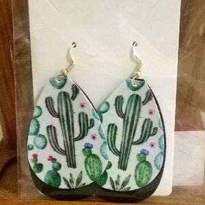 Cactus Print Handmade Faux Leather Earrings